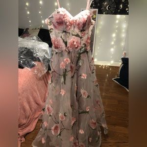 brand new floral prom/sweet sixteen dress. size 10, colours pink & green.